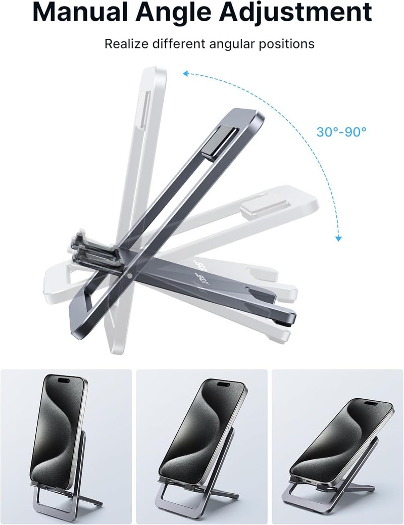 jsaux Cell Phone Stand, Foldable Aluminum Adjustable Phone Holder for Desk Portable Travel Holder Office Desk Accessories for iPhone 17 16 15 14 13 12 Pro Max X Xr Samsung S22 S21 Switch Grey - Image 5