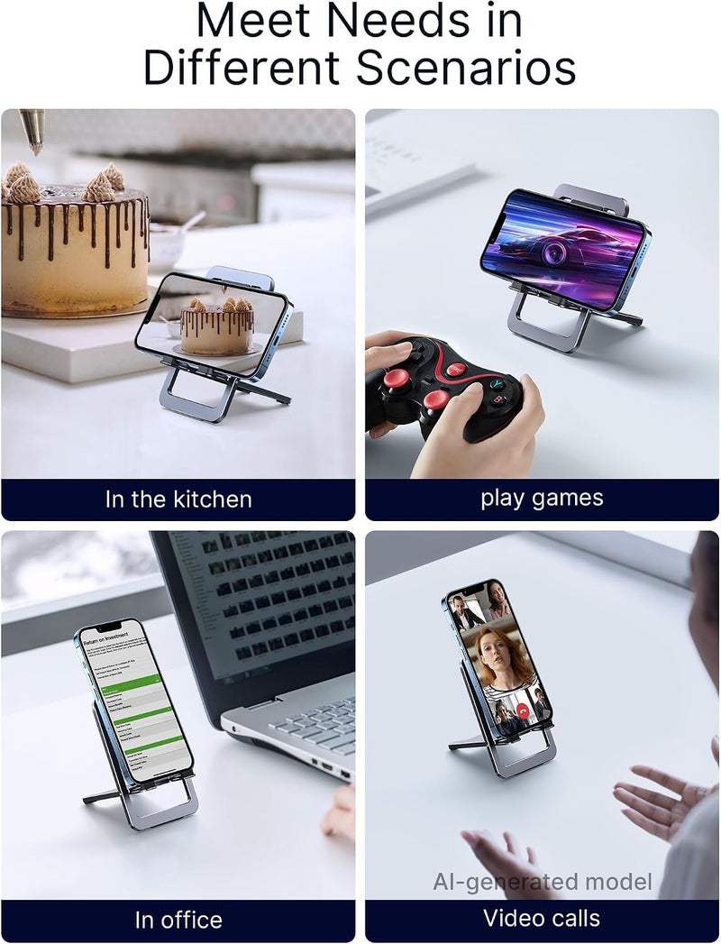 jsaux Cell Phone Stand, Foldable Aluminum Adjustable Phone Holder for Desk Portable Travel Holder Office Desk Accessories for iPhone 17 16 15 14 13 12 Pro Max X Xr Samsung S22 S21 Switch Grey - Image 4