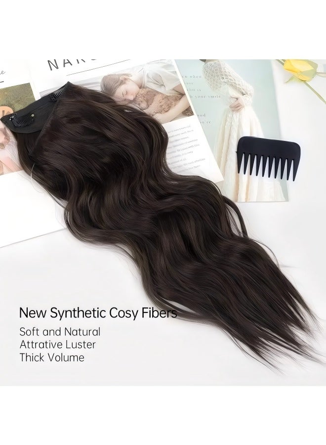 JUMEI Invisible Wire Hair Extensions with Transparent Wire Adjustable Size 4 Secure Clips Long Wavy Secret Hairpiece 20 Inch Dark Brown for Women - Image 2