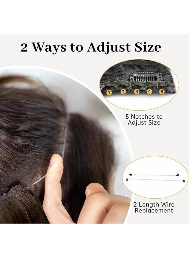 JUMEI Invisible Wire Hair Extensions with Transparent Wire Adjustable Size 4 Secure Clips Long Wavy Secret Hairpiece 20 Inch Dark Brown for Women - Image 3
