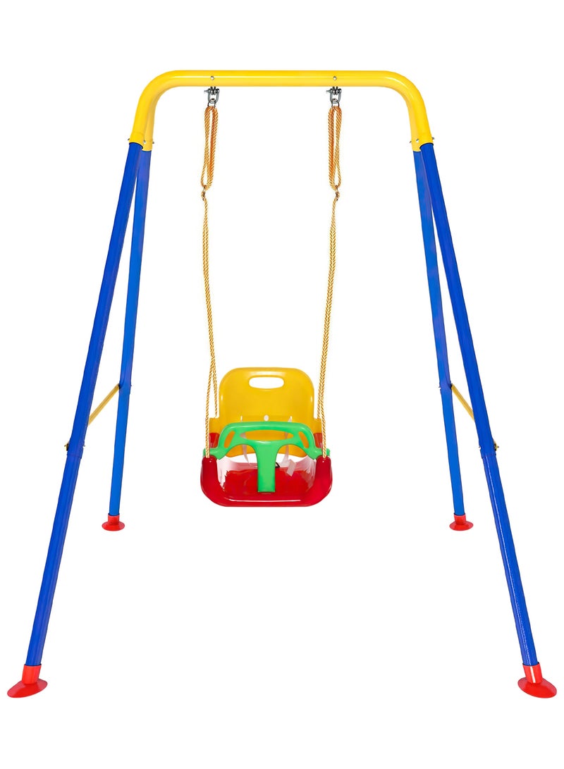 فنز  مجموعة أرجوحة الأطفال 3 في 1 من Funz مع إطار أرجوحة أطفال داخلية وخارجية مع حامل معدني قابل للطي للأطفال في الفناء الخلفي، سهلة التجميع والتخزين، أحمر - Image 1