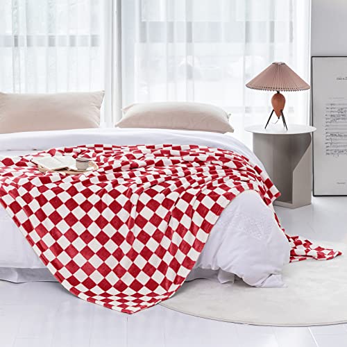 LOMAO Throw Blankets Flannel Blanket with Checkerboard Grid Pattern Soft Throw Blanket for Couch, Bed, Sofa Luxurious Warm and Cozy for All Seasons (Red, 50"x60") - Image 5