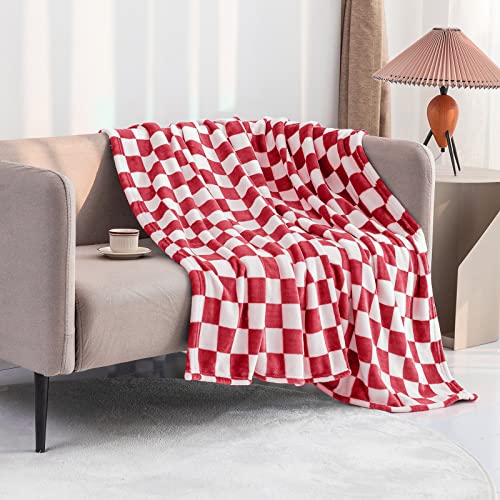 LOMAO Throw Blankets Flannel Blanket with Checkerboard Grid Pattern Soft Throw Blanket for Couch, Bed, Sofa Luxurious Warm and Cozy for All Seasons (Red, 50"x60") - Image 2