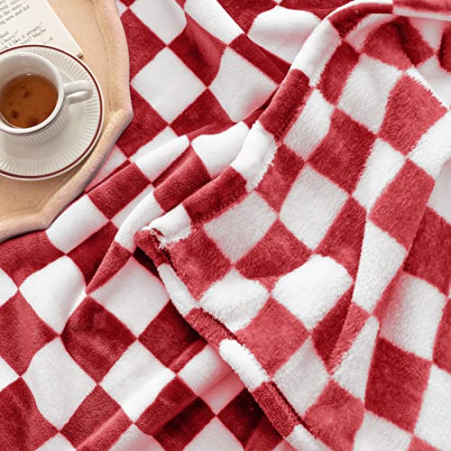 LOMAO Throw Blankets Flannel Blanket with Checkerboard Grid Pattern Soft Throw Blanket for Couch, Bed, Sofa Luxurious Warm and Cozy for All Seasons (Red, 50"x60") - Image 3