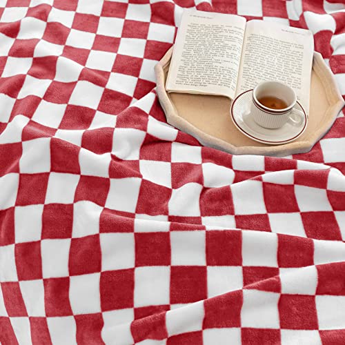 LOMAO Throw Blankets Flannel Blanket with Checkerboard Grid Pattern Soft Throw Blanket for Couch, Bed, Sofa Luxurious Warm and Cozy for All Seasons (Red, 50"x60") - Image 4