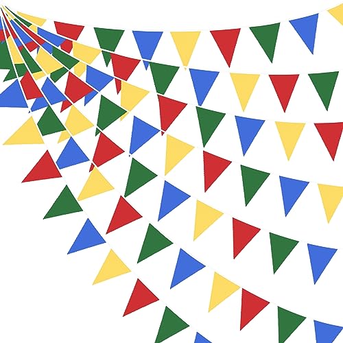 32Ft Super Mario Party Decorations Red Blue Yellow Green Carnival Circus Clown Triangle Flag Pennant Bunting Banner Fabric Garland Streamers for Kids Mario Birthday Baby Shower Outdoor Garden Decor