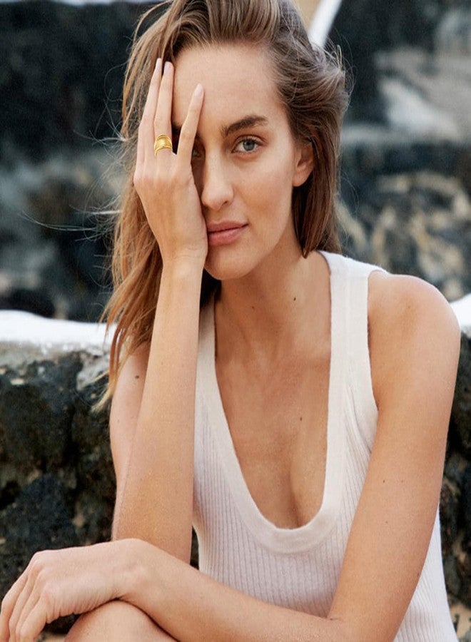 خواتم YBMYCM الذهبية السميكة للنساء، خواتم هندسية قابلة للتعديل، خواتم مطلية بالذهب للنساء (ذهب تي) - Image 3