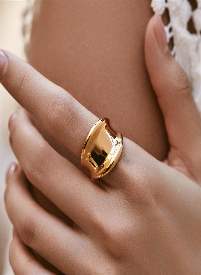 خواتم YBMYCM الذهبية السميكة للنساء، خواتم هندسية قابلة للتعديل، خواتم مطلية بالذهب للنساء (ذهب تي) - Image 4