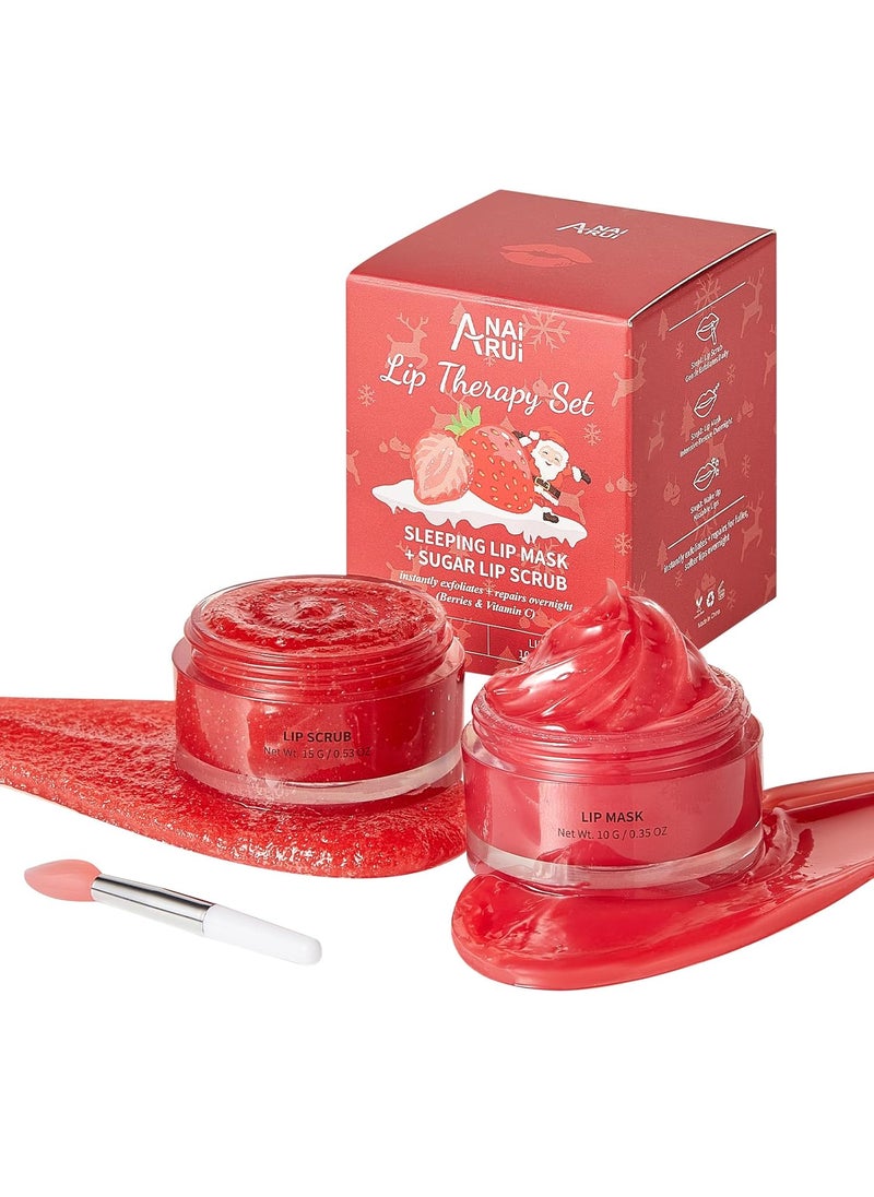 ANAI RUI - ANAI RUI Lip Scrub & Lip Mask Holiday Gifts, Lip Exfoliator Scrub and Moisturizer Gift For Girls, Lip Scrubber Exfoliator & Sugar Lip Scrub with Vitamin C, Lip Sleeping Mask Gift Set for Women - Image 1