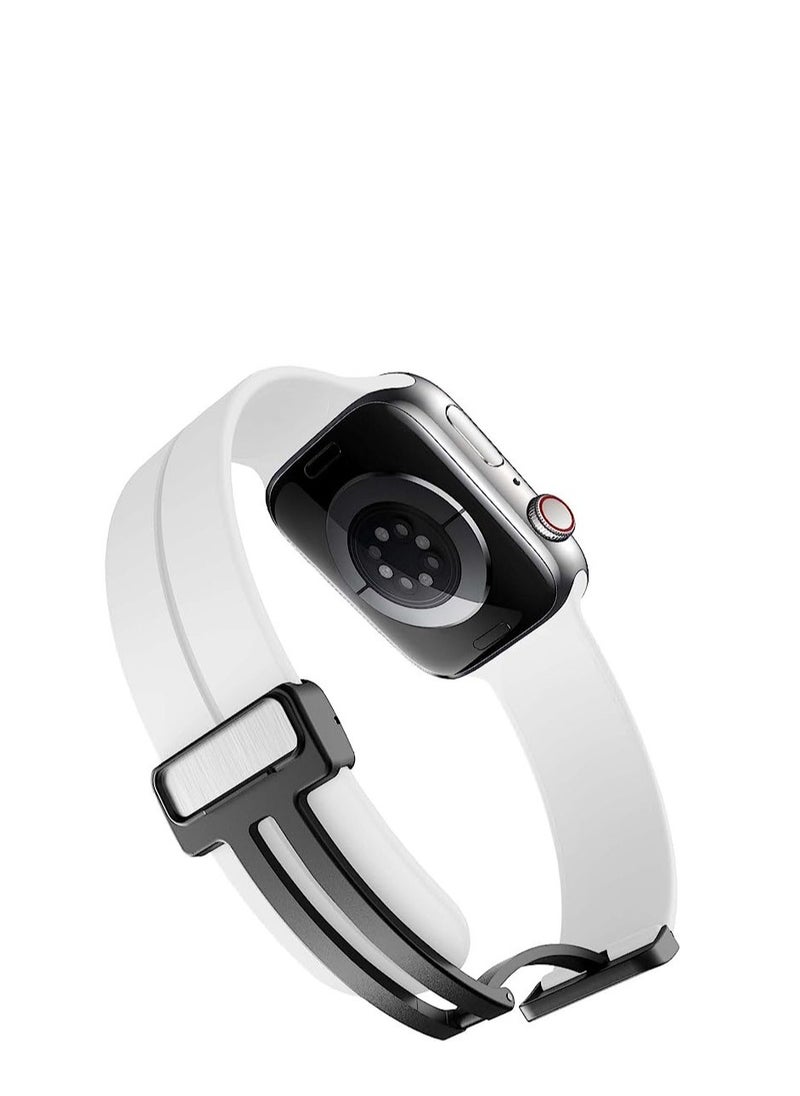 Generic - For Apple Watch 49mm Ultra 2 Series 9 D-Shape Magnetic Clasp Silicone Replacement Sport Wristband Band-White - Image 1