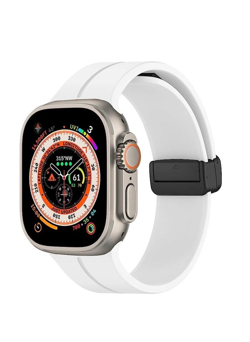 Generic - For Apple Watch 49mm Ultra 2 Series 9 D-Shape Magnetic Clasp Silicone Replacement Sport Wristband Band-White - Image 1
