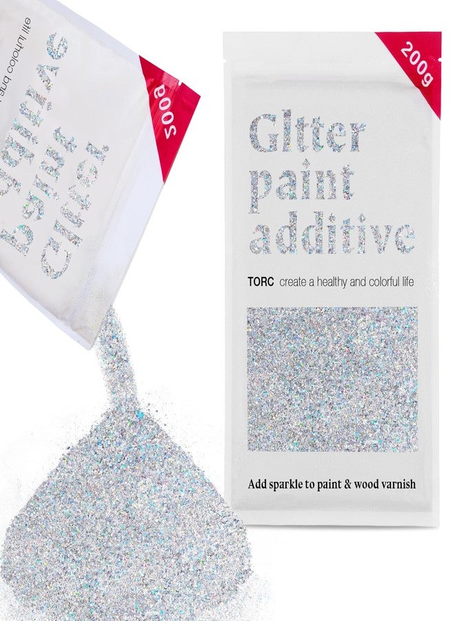 TORC Iridescent Silver Glitter Paint Additive - Multi-Size Glitter Powder for Acrylic Paint, Walls, Wood Furniture & Crafts (200g/7oz) - Interior/Exterior Use on All Finishes - Image 1