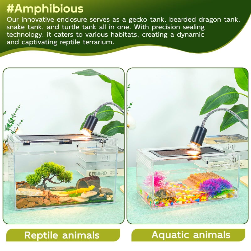 BINANO 12.5''Ã—6''Ã—7'' Reptile Tank Kit with Heat Lamp, Spray Bottle, Shovel, Tweezers, Food Bowl, Hideout -Perfect for Geckos, Snakes, Lizards, Turtles, Jumping Spider,Milk Frog,Hermit Crabs - Image 3