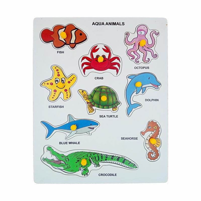 Tantrums Wooden Preschool Aqua Animal Puzzle - Educational Learning Aid for Kids with Colorful Aqua Animal Pictures - Image 1