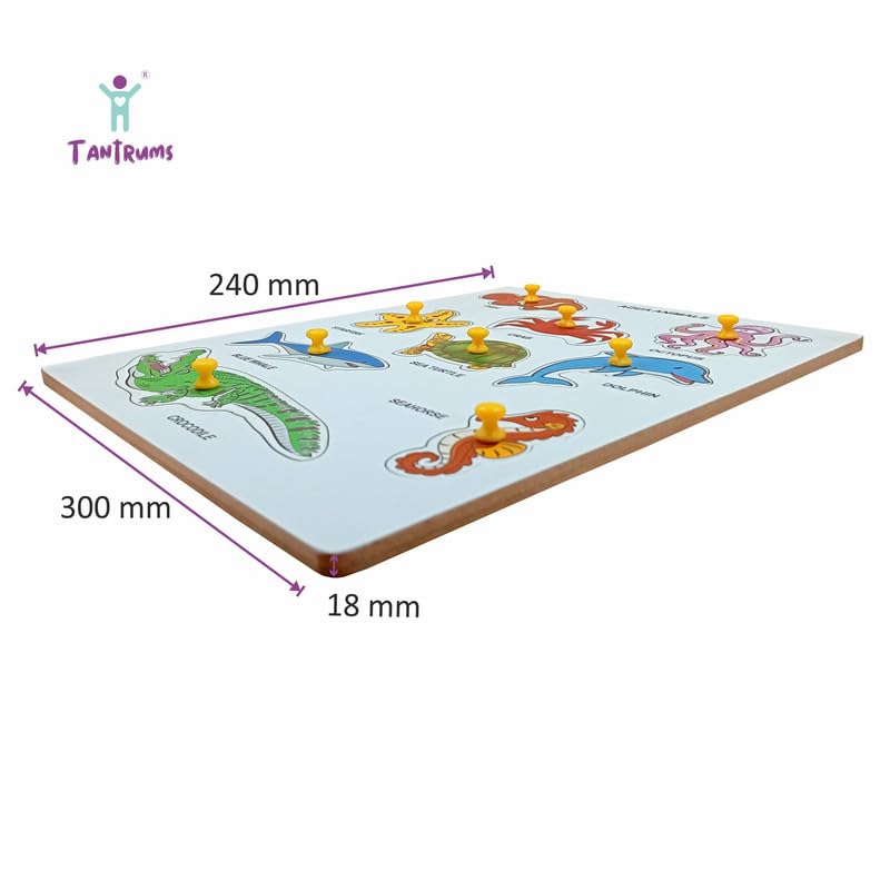 Tantrums Wooden Preschool Aqua Animal Puzzle - Educational Learning Aid for Kids with Colorful Aqua Animal Pictures - Image 2