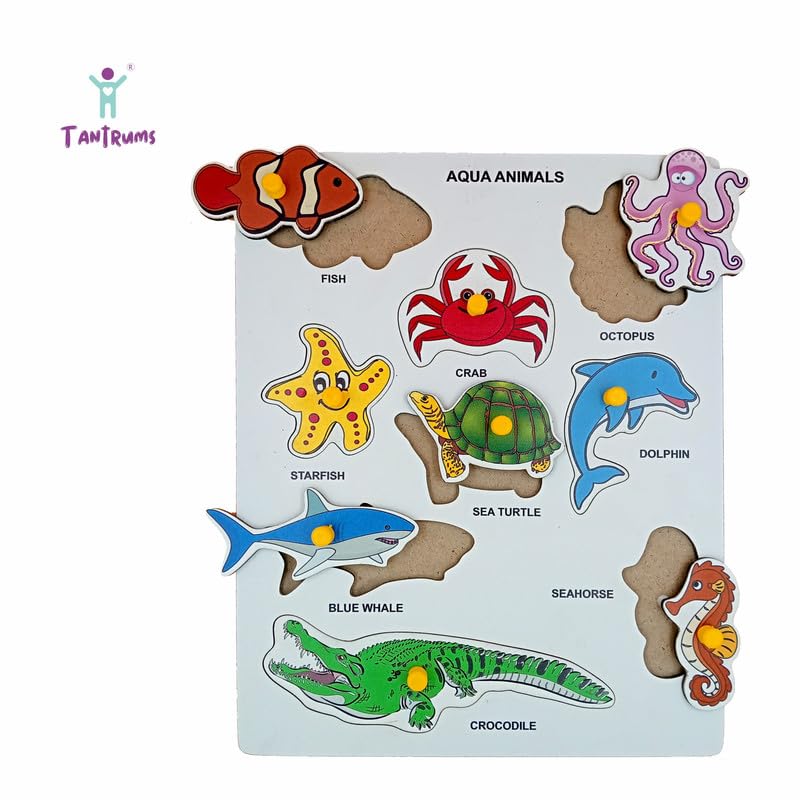 Tantrums Wooden Preschool Aqua Animal Puzzle - Educational Learning Aid for Kids with Colorful Aqua Animal Pictures - Image 3