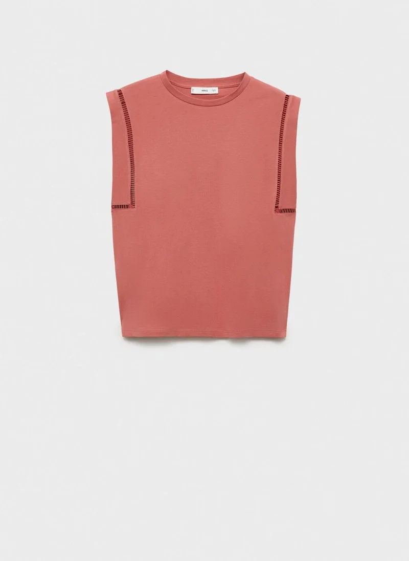 MANGO Cotton T-Shirt With Openwork Trim
