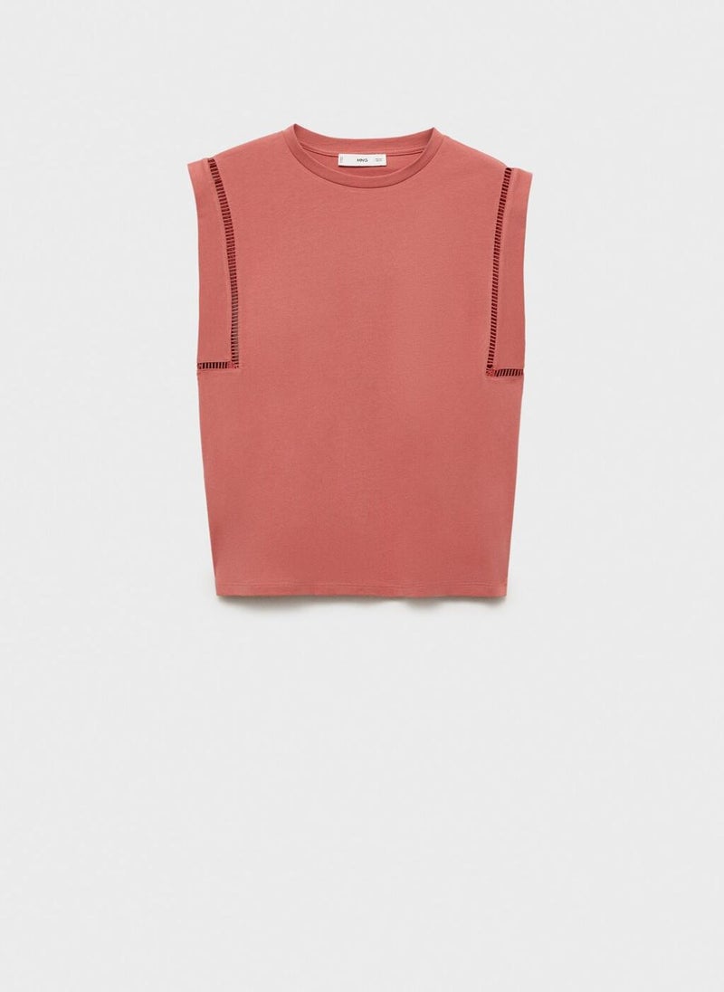 MANGO Cotton T-Shirt With Openwork Trim  - Image 5