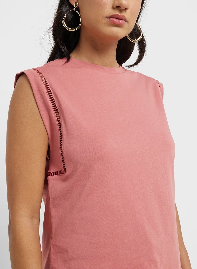 MANGO Cotton T-Shirt With Openwork Trim