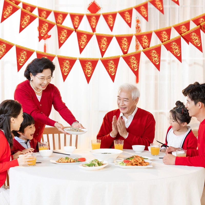 Whaline 20pcs Chinese New Year Dragon Pennant Banner 2024 Spring Festive Triangle Bunting Flag Pre-Assembled Garland for Chinese New Year Party Home Decor - Image 5