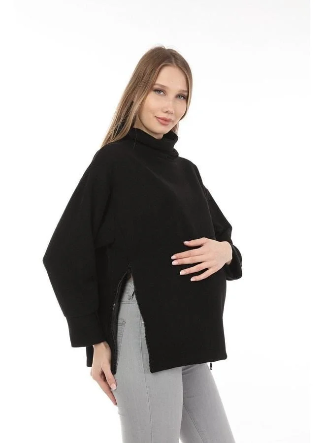 LuvmaBelly Myra4280 Zippered Maternity Sweatshirt - Black.