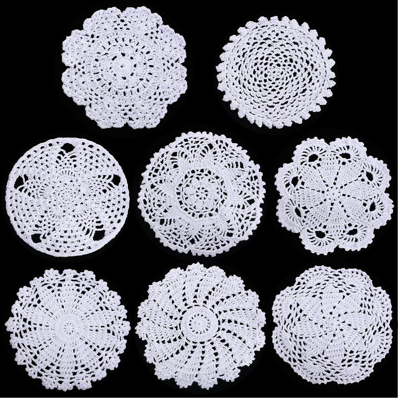 Chuangdi 8 Pieces 6 to 8 Inch Crochet White Lace Doilies for Tables Handmade Round Lace Placemat Rustic Table Coasters Decors for Kitchen Dining Room Party Dressers Dream Catcher DecorationWhite