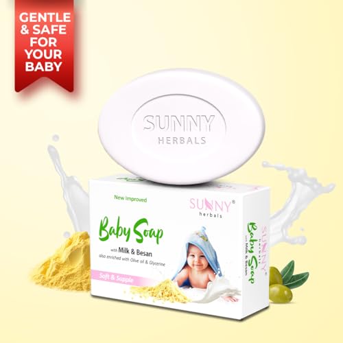 Sunny Herbals Baby Soap | Made with Milk, Besan, Glycerine & Olive Oil | Gently Cleanses | Deeply Moisturizes | Softens Baby Skin | Mild & Safe Formula | Best for Delicate Baby Skin, 75 gm (Pack of 6) - Image 2