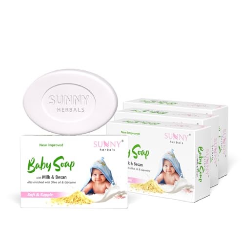 Sunny Herbals Baby Soap | Made with Milk, Besan, Glycerine & Olive Oil | Gently Cleanses | Deeply Moisturizes | Softens Baby Skin | Mild & Safe Formula | Best for Delicate Baby Skin, 75 gm (Pack of 6) - Image 1
