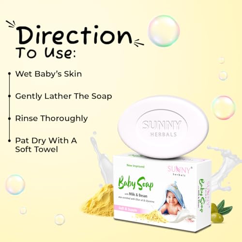 Sunny Herbals Baby Soap | Made with Milk, Besan, Glycerine & Olive Oil | Gently Cleanses | Deeply Moisturizes | Softens Baby Skin | Mild & Safe Formula | Best for Delicate Baby Skin, 75 gm (Pack of 6) - Image 5