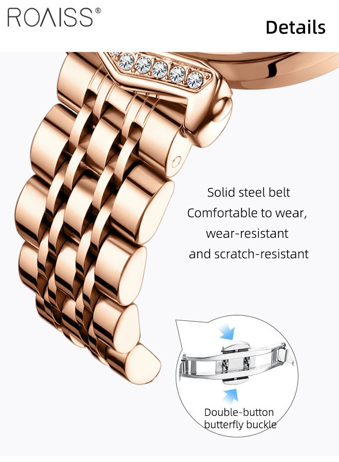 roaiss Waterproof Quartz Watch for Women, Analog Display Round Dial with Calendar Window, Fashion Luxury Business Luminous Steel Band Wristwatch as Gift for Ladies - Image 5