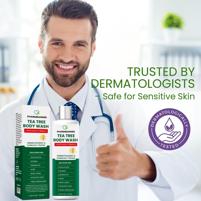 PHARMBANNER Tea Tree Antifungal Body Wash â€“ Soothes Folliculitis, Acne, Jock Itch, Athleteâ€™s Foot, Ringworm, Tinea Versicolor, Body Odor, Eczema & Dermatitis-Prone Skin - Image 4