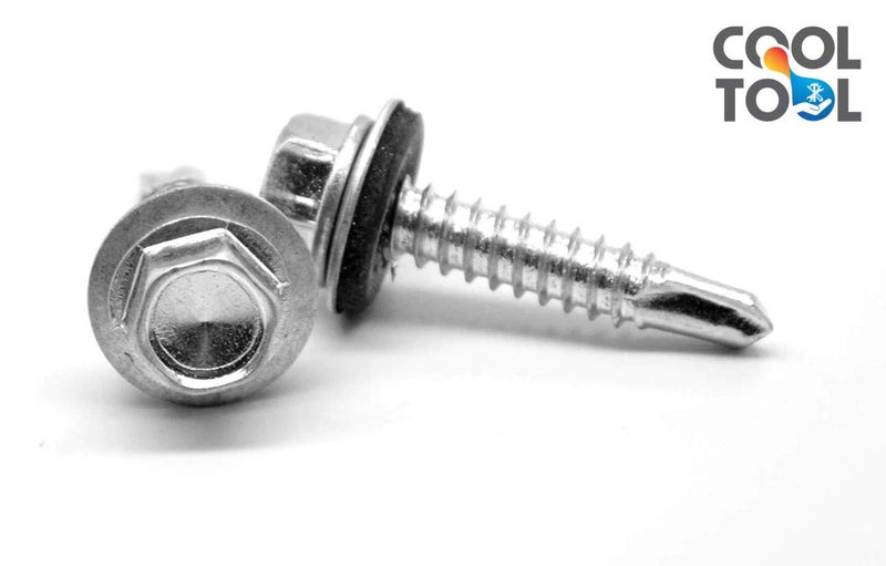 CoolTool براغي ذات رأس سداسي مطلية بالزنك ذاتية الحفر، 12 × 55 مم، عبوة من 100 قطعة (فضي) - Image 4