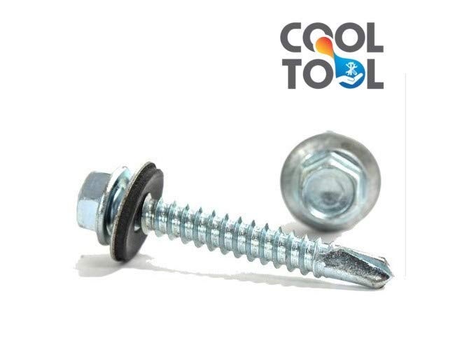 CoolTool براغي ذات رأس سداسي مطلية بالزنك ذاتية الحفر، 12 × 55 مم، عبوة من 100 قطعة (فضي) - Image 5