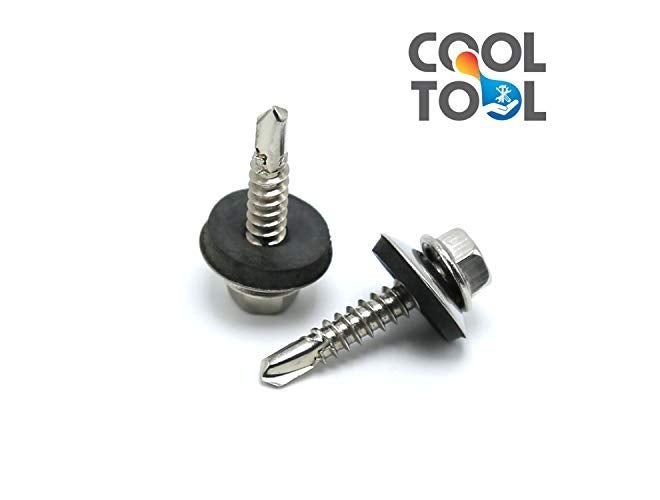 CoolTool براغي ذات رأس سداسي مطلية بالزنك ذاتية الحفر، 12 × 55 مم، عبوة من 100 قطعة (فضي) - Image 2