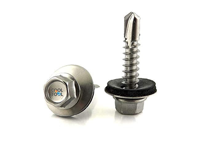 CoolTool براغي ذات رأس سداسي مطلية بالزنك ذاتية الحفر، 12 × 55 مم، عبوة من 100 قطعة (فضي) - Image 1