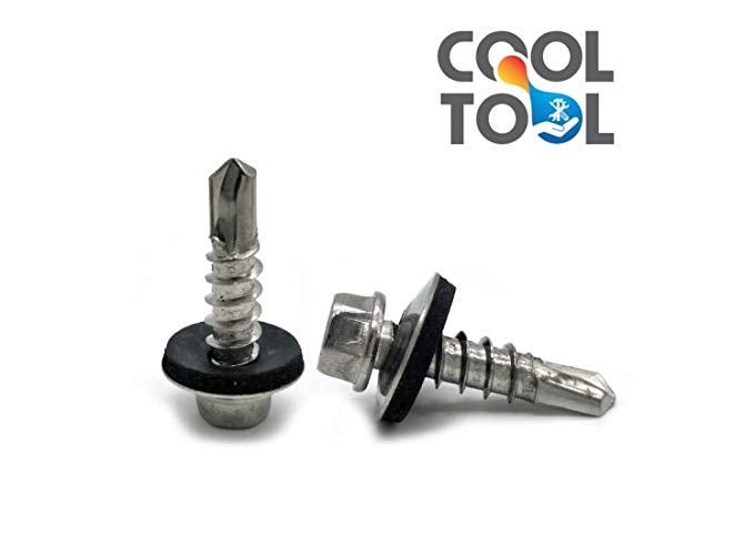 CoolTool براغي ذات رأس سداسي مطلية بالزنك ذاتية الحفر، 12 × 55 مم، عبوة من 100 قطعة (فضي) - Image 3