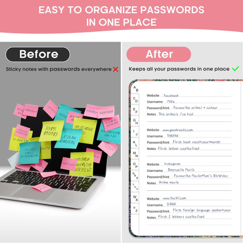 Taja Password Keeper Book with Alphabetical Tabs, Small Password Books for Seniors, Password Notebook for Internet Website Address Log in Detail, Password Logbook with Colorful Designs - Blooming Symphony - Image 2