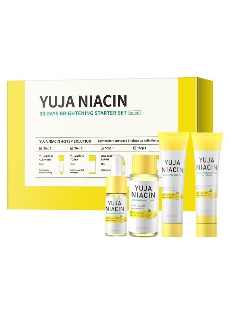 Yuja Niacin Complete Facial Care Kit 4-in-1 Skincare Gift Set withFace Cleanser,Care Serum,Toner,Moisturizing Cream Rich in Vitamin C and Niacinamidethe Skin Becomes bright Andshiny for Women