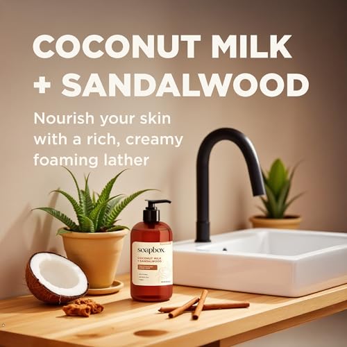 Soapbox Liquid Hand Soap, Coconut Milk & Sandalwood, Gentle & Moisturizing Hand Wash for Kitchen and Bathroom, Vegan & Cruelty Free Scented Hand Soap 12 Ounce Pump Bottles (Pack of 3) - Image 2