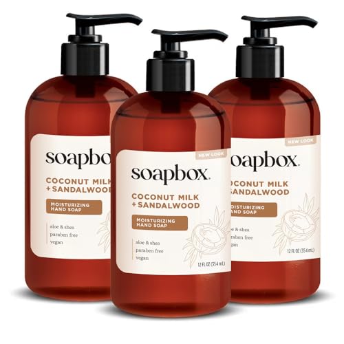 Soapbox Liquid Hand Soap, Coconut Milk & Sandalwood, Gentle & Moisturizing Hand Wash for Kitchen and Bathroom, Vegan & Cruelty Free Scented Hand Soap 12 Ounce Pump Bottles (Pack of 3) - Image 1