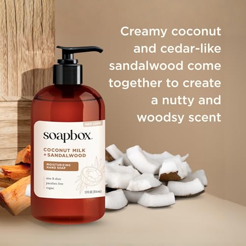 Soapbox Liquid Hand Soap, Coconut Milk & Sandalwood, Gentle & Moisturizing Hand Wash for Kitchen and Bathroom, Vegan & Cruelty Free Scented Hand Soap 12 Ounce Pump Bottles (Pack of 3) - Image 3