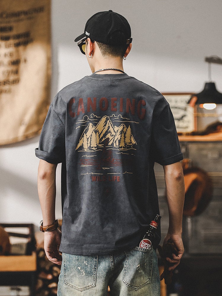 American Retro Heavyweight T-Shirt For Men Short-Sleeve Summer Cloud-Dyed Washed Trendy Loose Men'S Top - Image 1