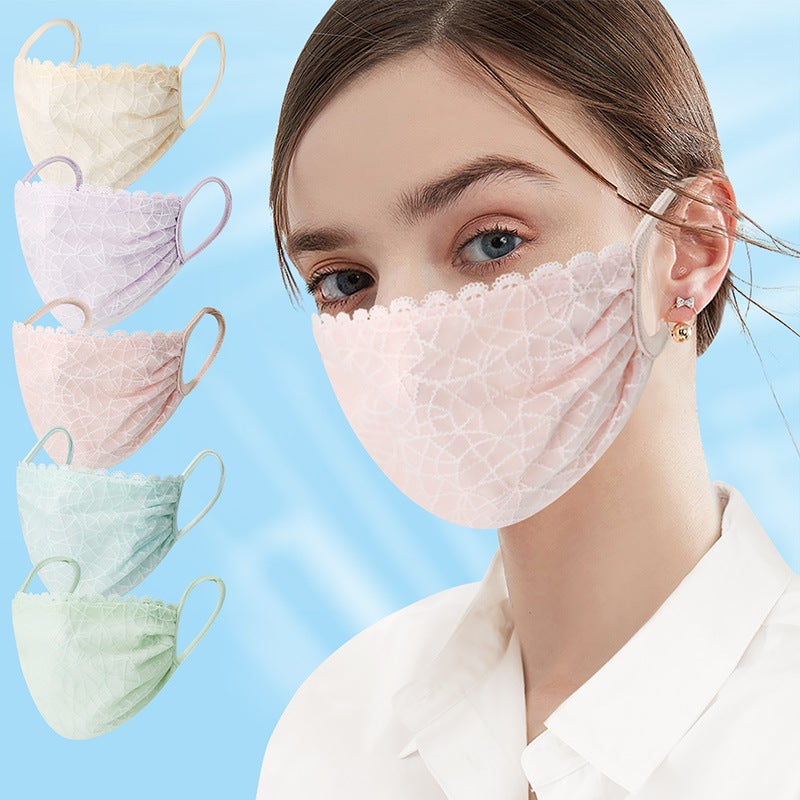 Lace Mouth Cover Womens Dust-proof Breathable Washable Adult Thin Cross-border Spot New Pure Cotton Summer Sunscreen Mask 5 colors 