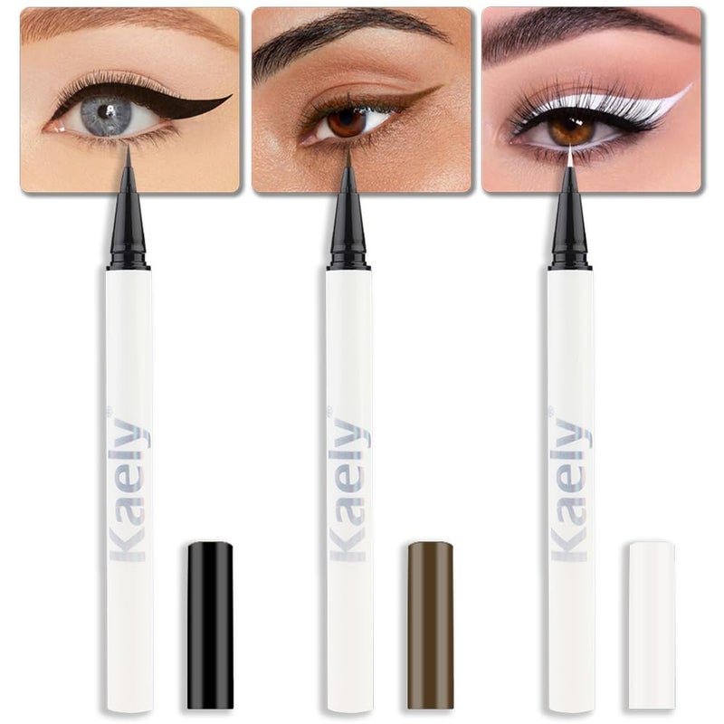 evpct evpct 3Pcs Black Brown White Waterproof Colored Eyeliner Liquid Eye Liner Set Long Lasiting Fine Speed Dry Colorful Liquid Eyeliner lapiz delineador de ojos contra el agua blanco para ojos de colores