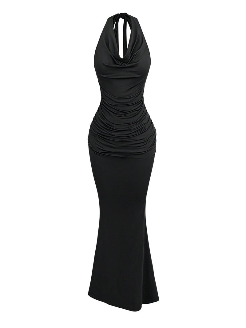 Floerns Women's Plus Size Elegant Halter Maxi Dress Draped Cowl Neck Fishtail Backless Bodycon Party Cocktail Long Dresses Black XX-Large Plus - Image 1
