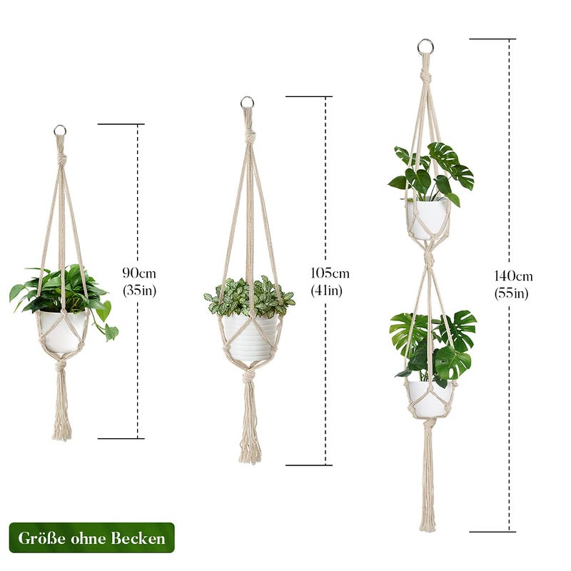 Auckpure 5 Pack Macrame Plant Hangers, Indoor Hanging Plant Holder with S Hooks and Hook Nails, 3 Sizes 34"/40"/54", Handmade Macrame Planter Hanging Baskets for Small Plant Pots, Boho Home Decor (Beige) - Image 2