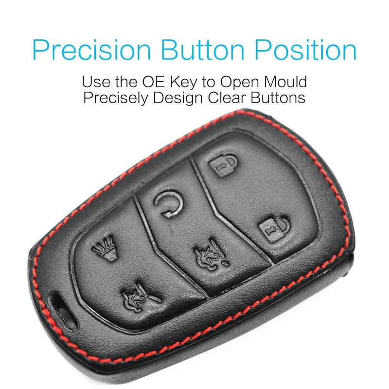 MECHCOS Compatible with Cadillac SRX ATS CT6 CTS XT5 XTS Escalade ESV Key fob Cover Case 6 Buttons Leather Shell Holder - Image 2