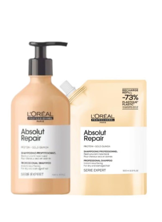 لوريال بروفيسيونال شامبو أبسولوت ريبير 500 مل + عبوة اعادة التعبئة 500 مل - Image 1