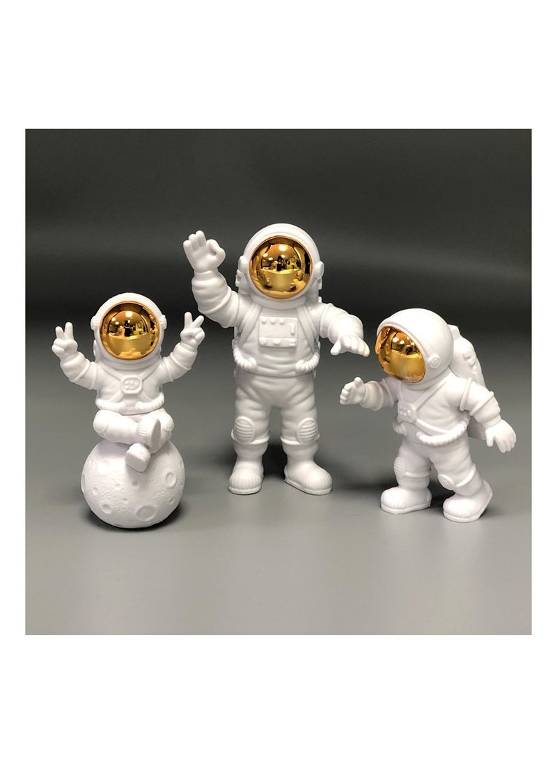 RATSAW Astronaut Ornaments 3Pcs Astronaut Figure Statue Spaceman Statues Model for Cake Decorating Photography Props Space Theme Party Gifts Glod  - Image 1