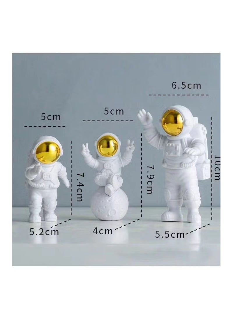 RATSAW Astronaut Ornaments 3Pcs Astronaut Figure Statue Spaceman Statues Model for Cake Decorating Photography Props Space Theme Party Gifts Glod  - Image 3